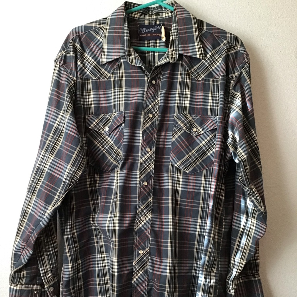 Wrangler Western Shirt Men’s size XL Blue Plaid VINTAGE Cowboy Festival